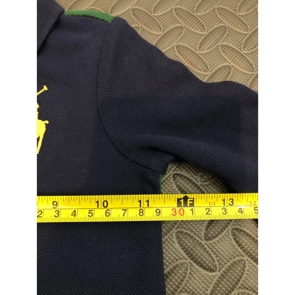 Ralph Lauren Coverall Baby Boy 12M Navy Green Yellow Colorblock Polo Romper